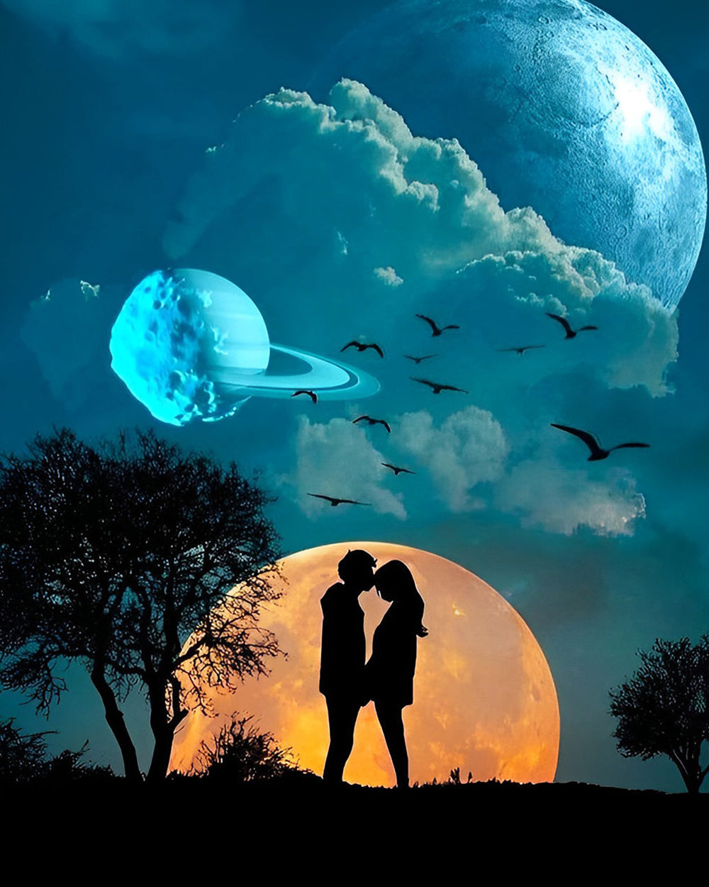 Couple sous les Planètes Broderie Diamant