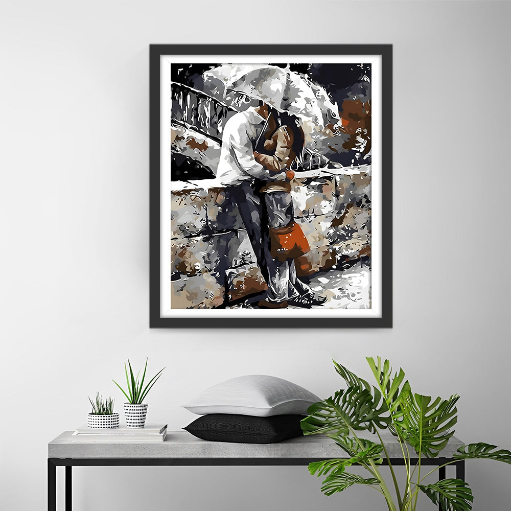 Couple Tenant un Parapluie Broderie Diamant