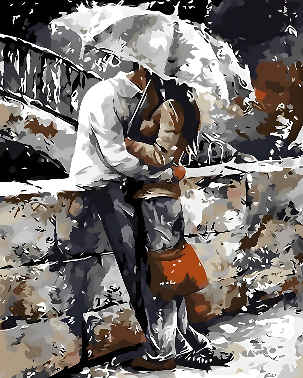 Couple Tenant un Parapluie Broderie Diamant