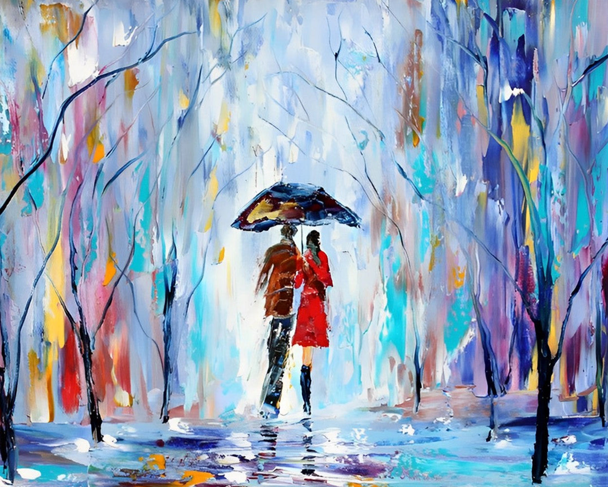 Couples Se Promenant en Forêt Broderie Diamant