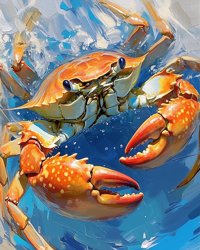 Crabe dans l'Eau Bleue Broderie Diamant