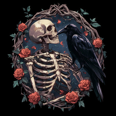 Crâne, Corbeau et Rose Broderie Diamant