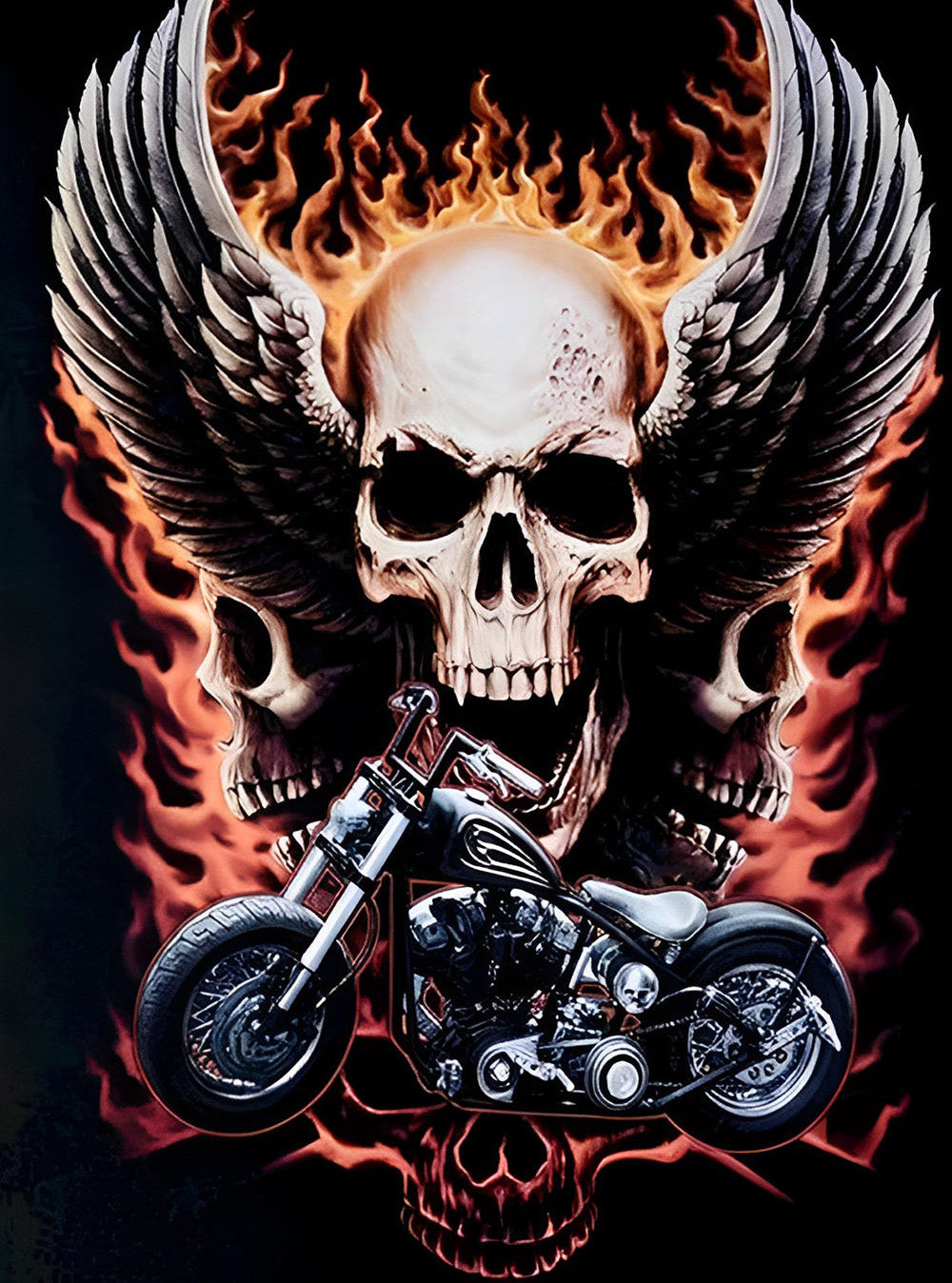 Crâne de Feu et Moto Broderie Diamant
