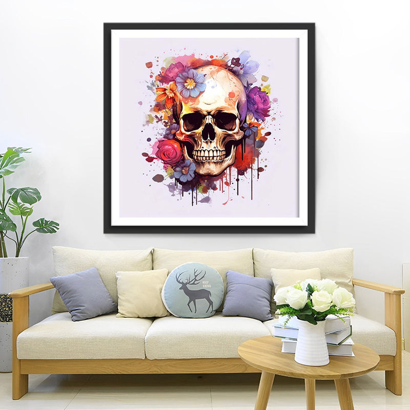 Crâne d’Horreur et Fleurs Broderie Diamant