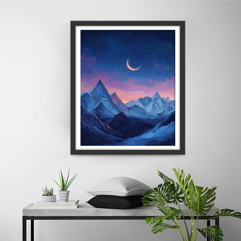 Croissant de Lune sur les Montagnes Broderie Diamant
