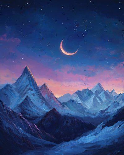 Croissant de Lune sur les Montagnes Broderie Diamant