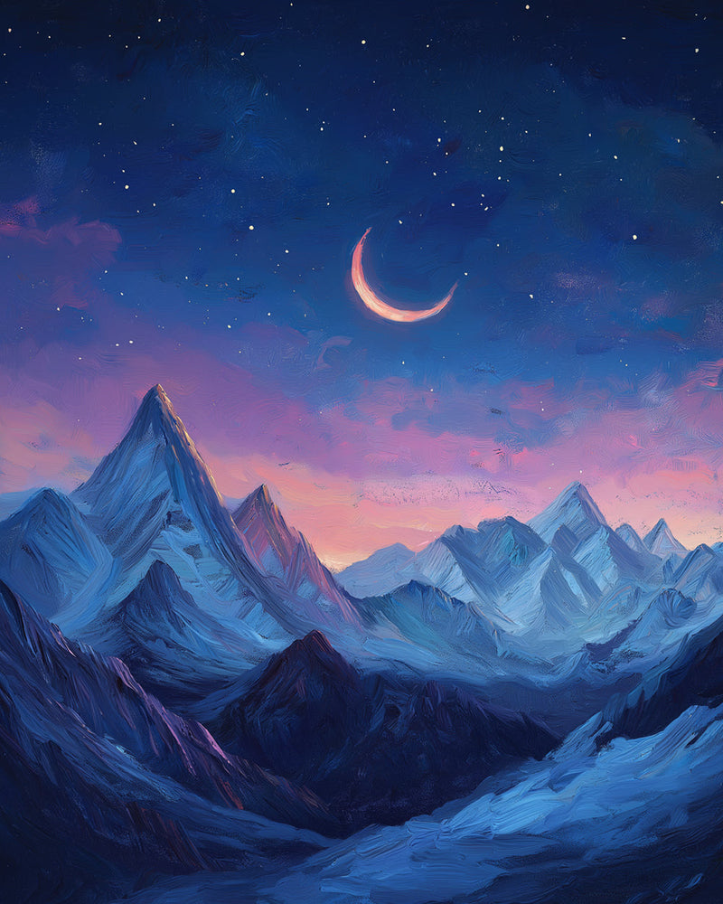Croissant de Lune sur les Montagnes Broderie Diamant