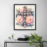 Croix et Fleurs Roses Broderie Diamant