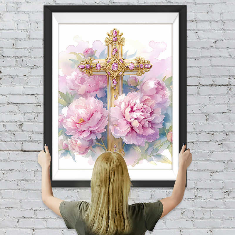 Croix et Pivoines Broderie Diamant