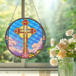 Croix et Soleil en Acrylique Pendentif Broderie Diamant