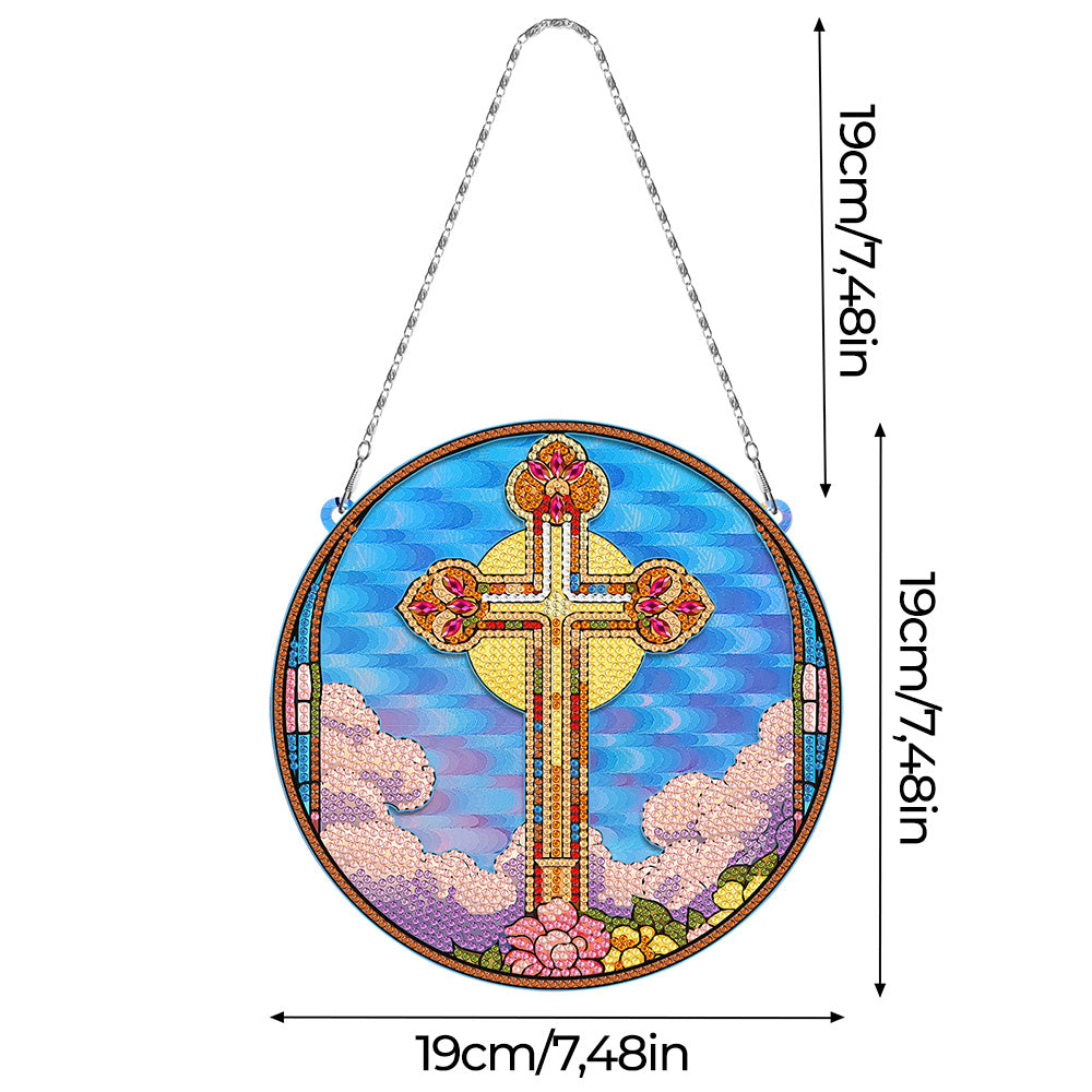 Croix et Soleil en Acrylique Pendentif Broderie Diamant