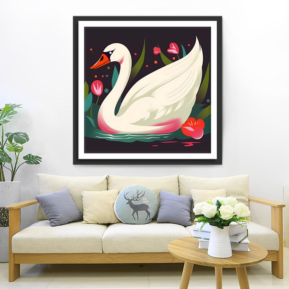 Cygne Blanc sur le Lac Broderie Diamant