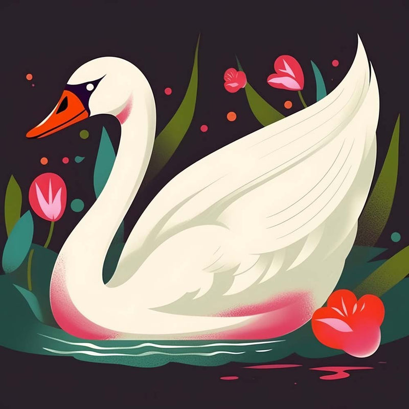 Cygne Blanc sur le Lac Broderie Diamant