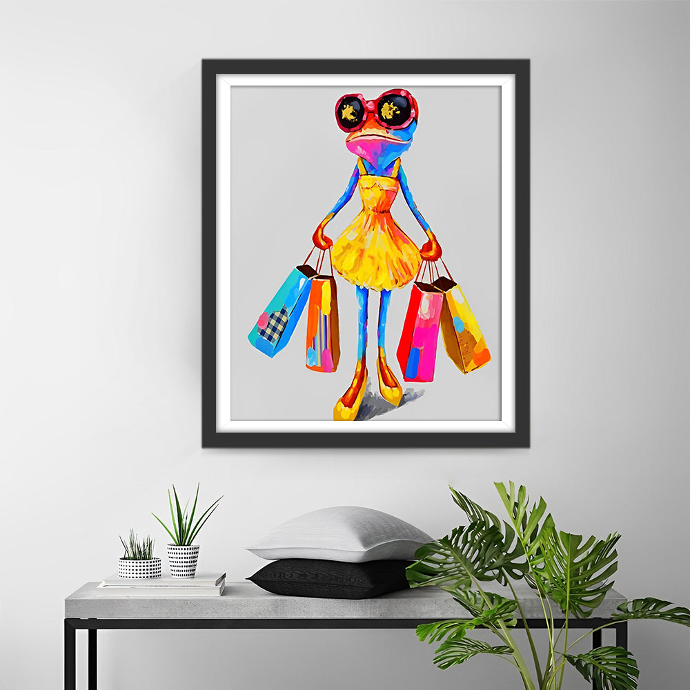 Dame Grenouille Faisant du Shopping Broderie Diamant