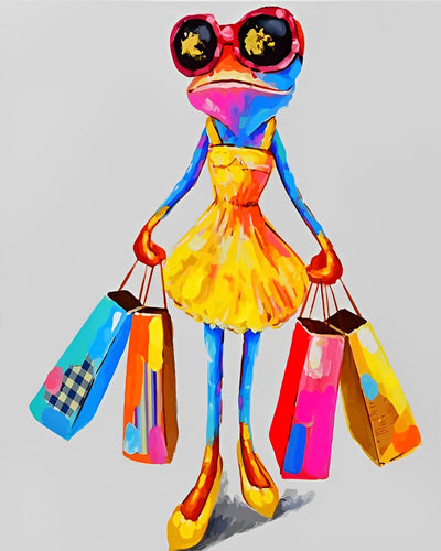 Dame Grenouille Faisant du Shopping Broderie Diamant