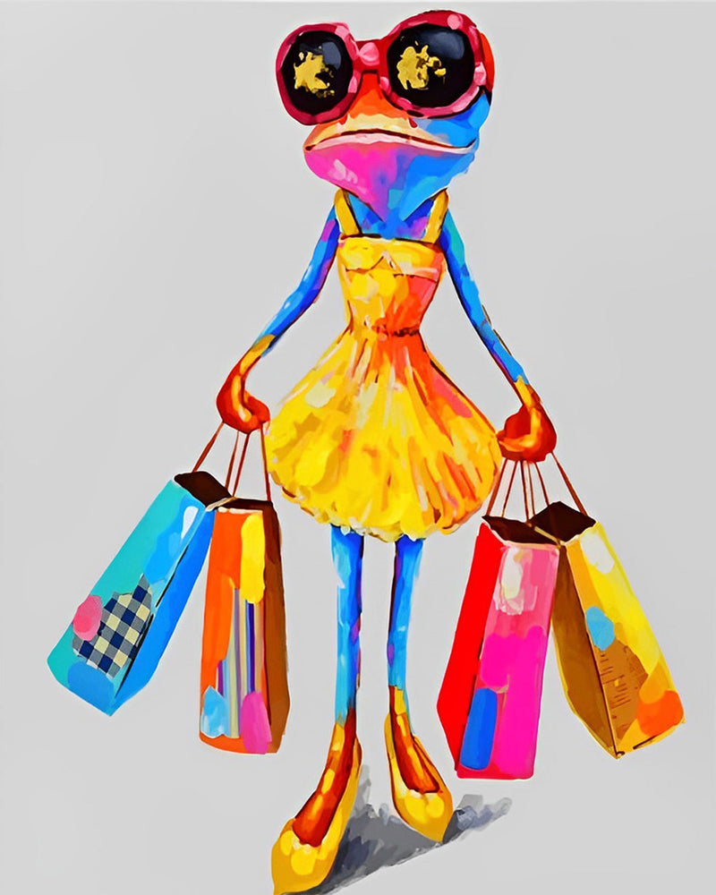 Dame Grenouille Faisant du Shopping Broderie Diamant