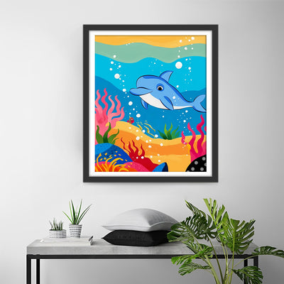 Dauphin Dessin Animé dans la Mer Broderie Diamant