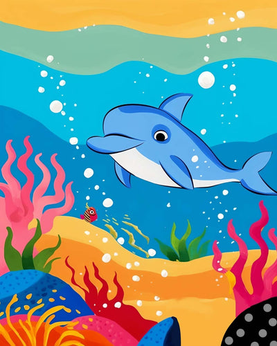 Dauphin Dessin Animé dans la Mer Broderie Diamant