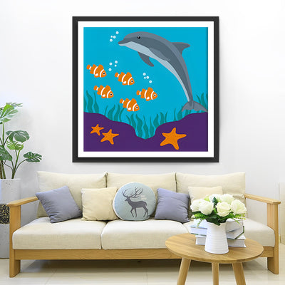 Dauphin et Poisson Cartoon Broderie Diamant