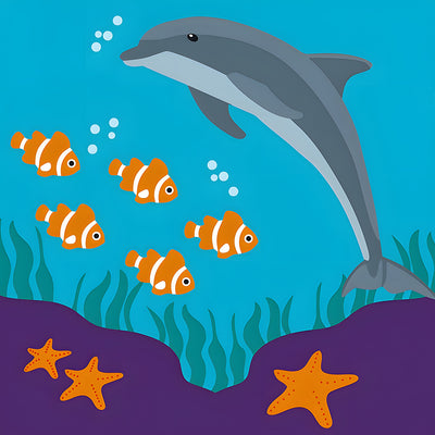 Dauphin et Poisson Cartoon Broderie Diamant