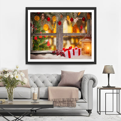 Decorations de Noël et Neige sur le Rebords de Fenêtre Broderie Diamant
