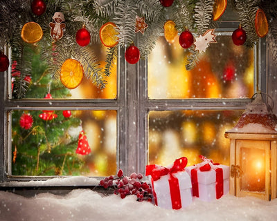 Decorations de Noël et Neige sur le Rebords de Fenêtre Broderie Diamant