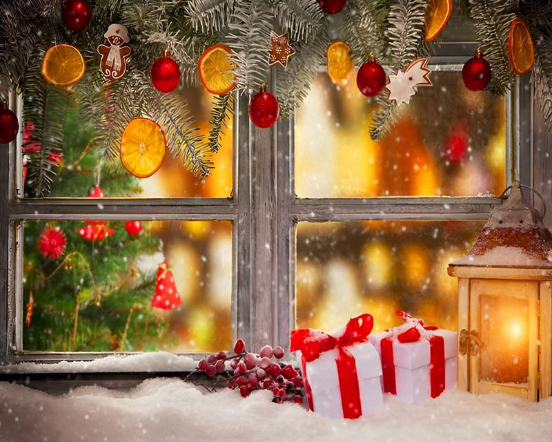Decorations de Noël et Neige sur le Rebords de Fenêtre Broderie Diamant