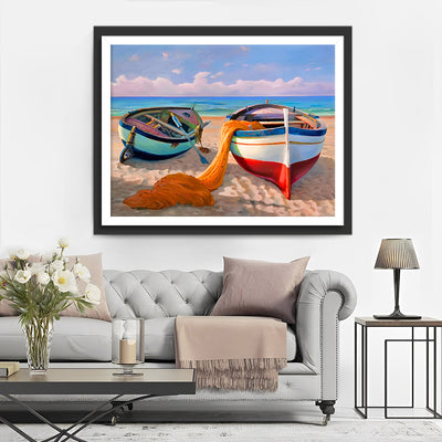 Deux Bateaux sur la Plage Broderie Diamant