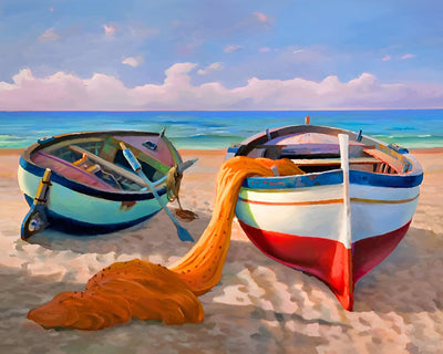 Deux Bateaux sur la Plage Broderie Diamant