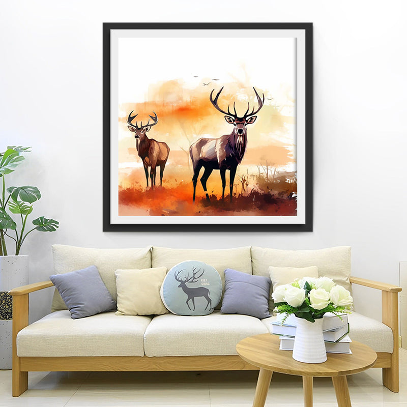 Deux Cerfs en Automne Broderie Diamant