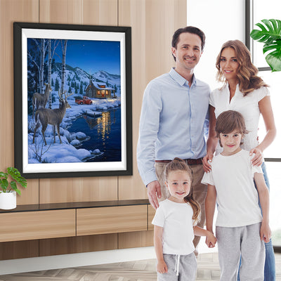 Deux Cerfs et un Chalet Broderie Diamant