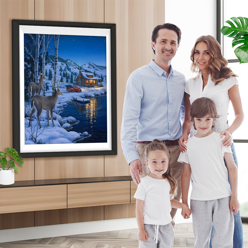 Deux Cerfs et un Chalet Broderie Diamant