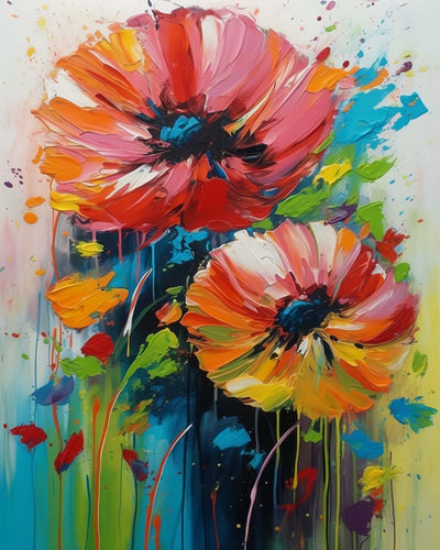 Deux Coquelicots Rouges Broderie Diamant