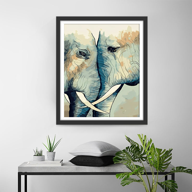 Deux elephants Effrayes Broderie Diamant