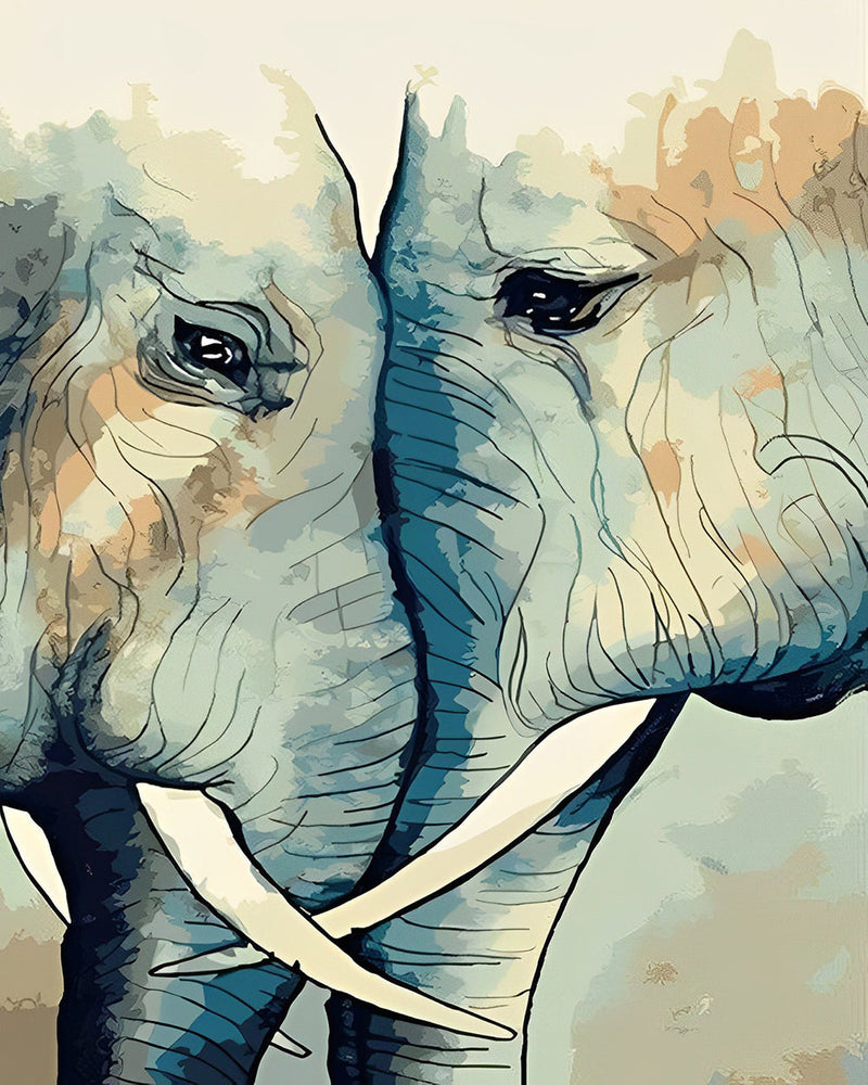Deux elephants Effrayes Broderie Diamant