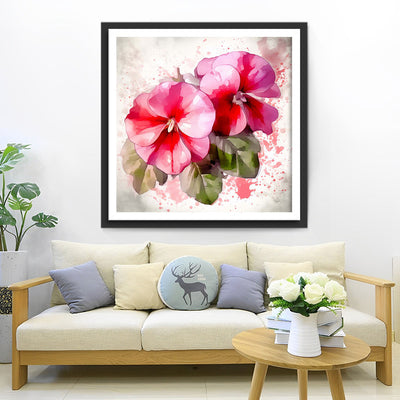 Deux Fleurs Roses Broderie Diamant