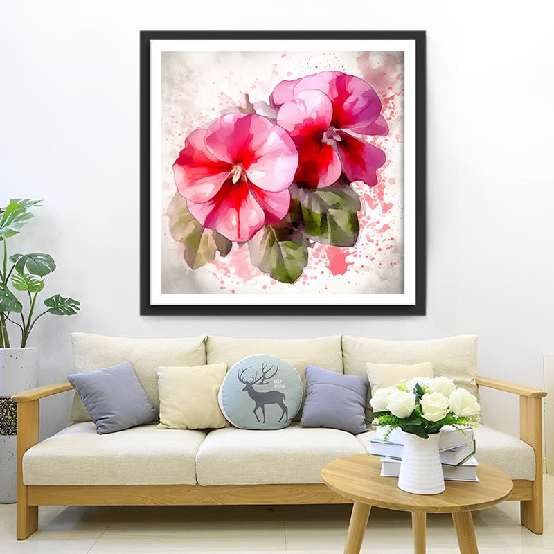Deux Fleurs Roses Broderie Diamant