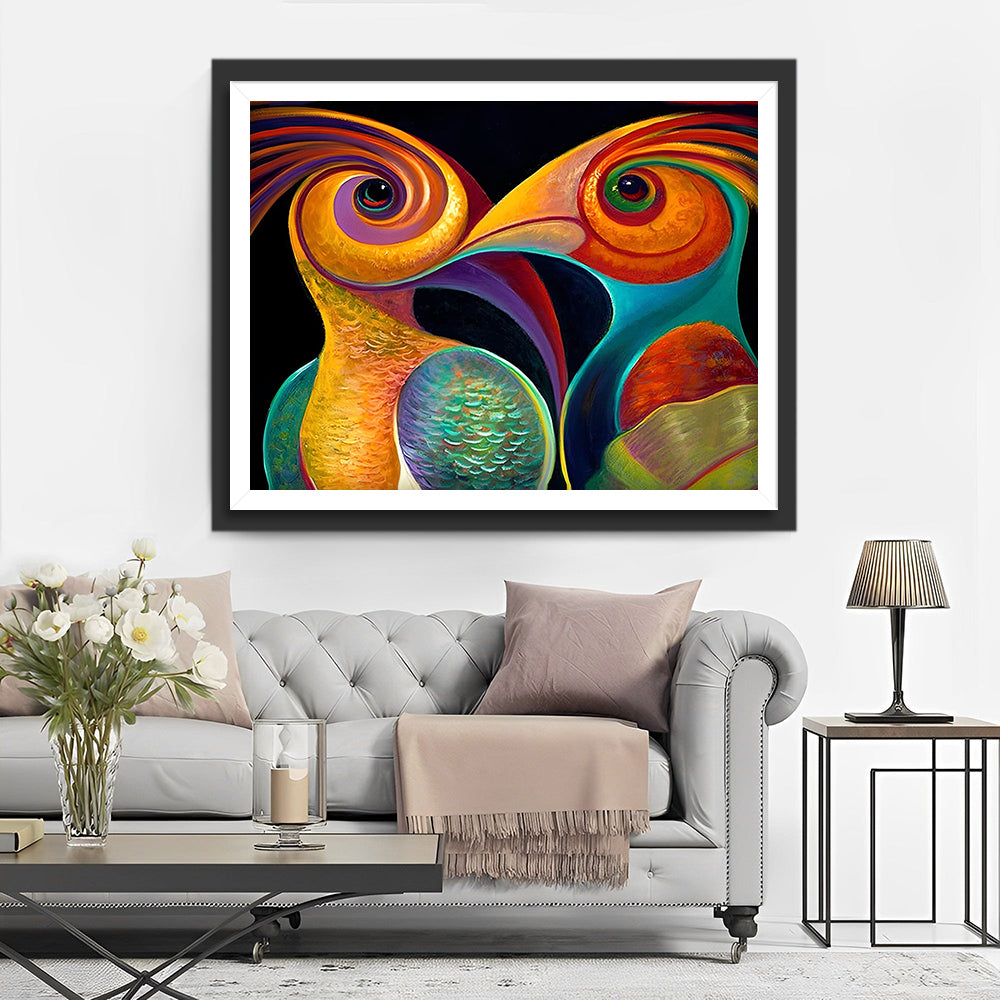 Deux Oiseaux Abstraits Broderie Diamant