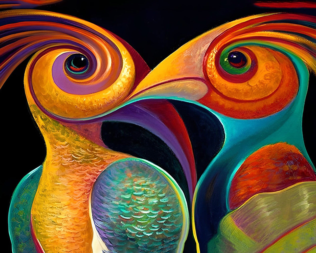 Deux Oiseaux Abstraits Broderie Diamant