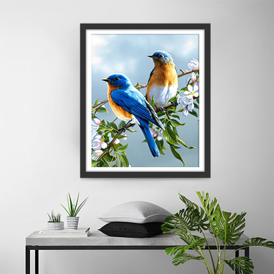 Deux Oiseaux sur la Branche Fleurie Broderie Diamant