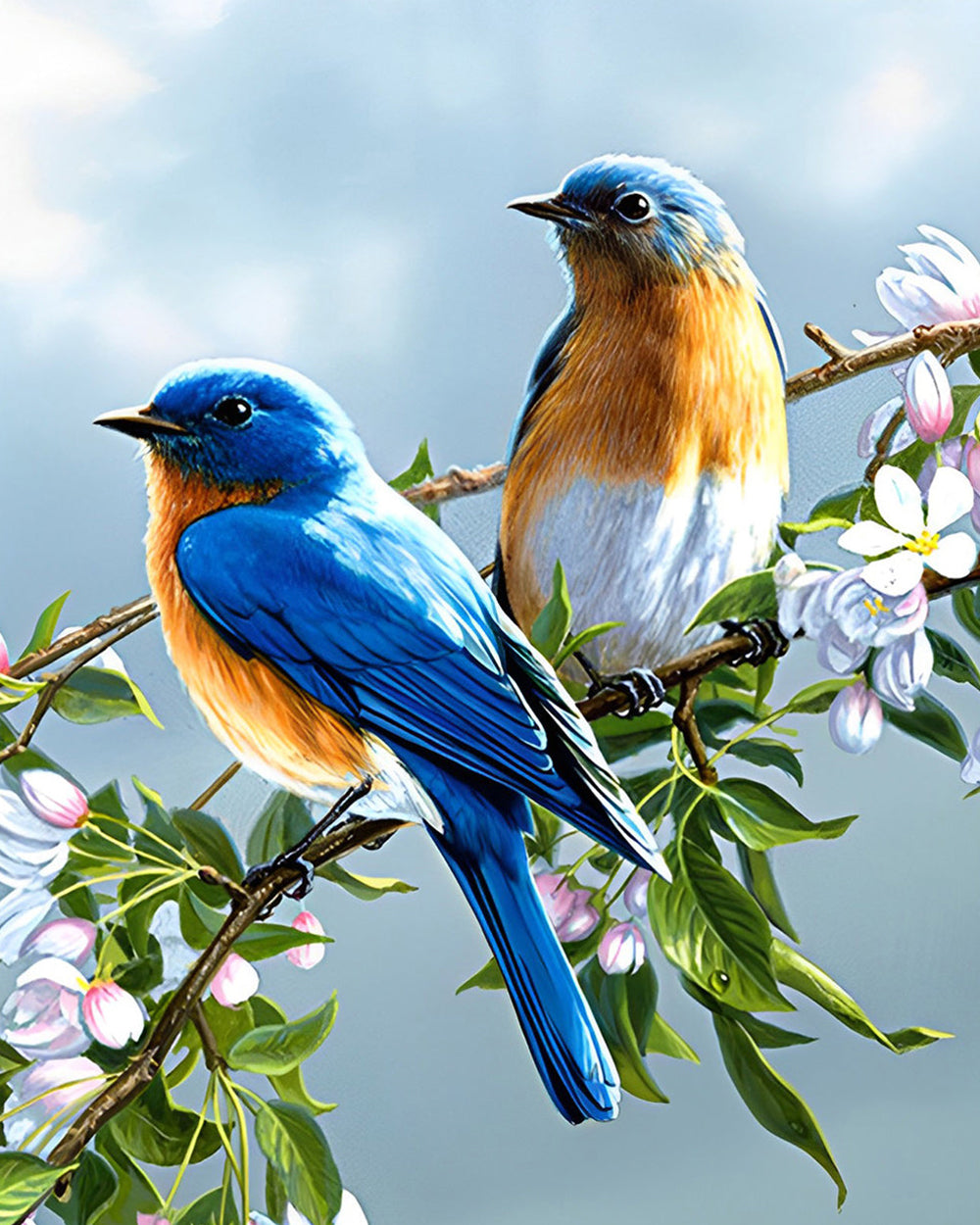 Deux Oiseaux sur la Branche Fleurie Broderie Diamant