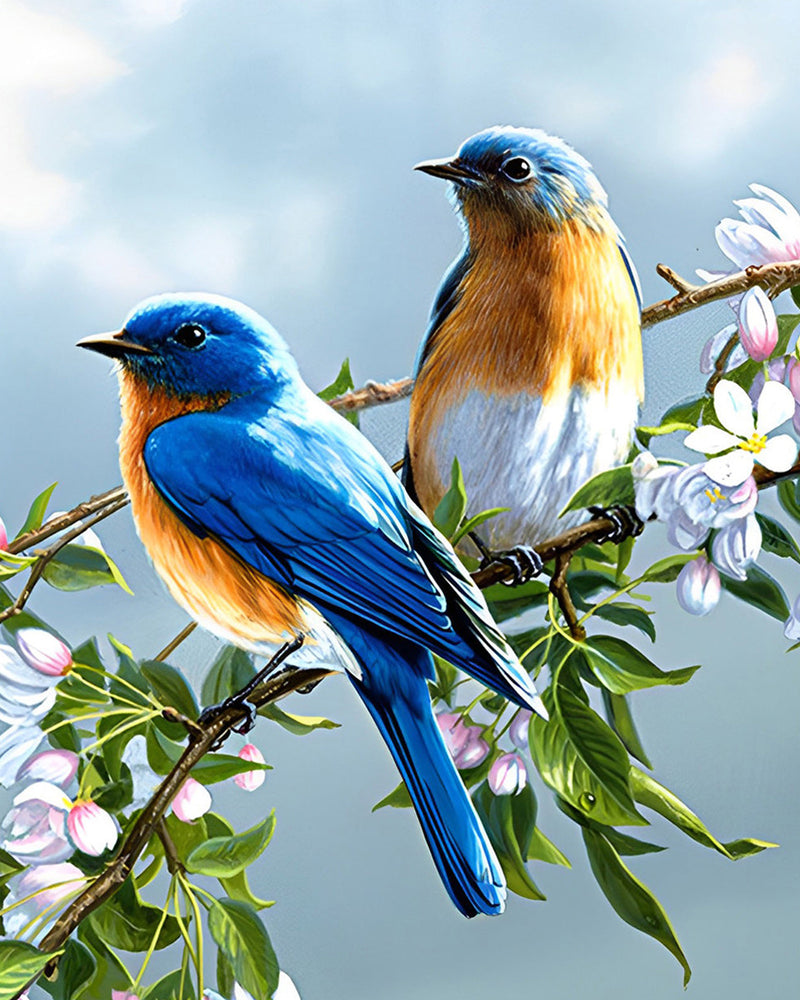 Deux Oiseaux sur la Branche Fleurie Broderie Diamant