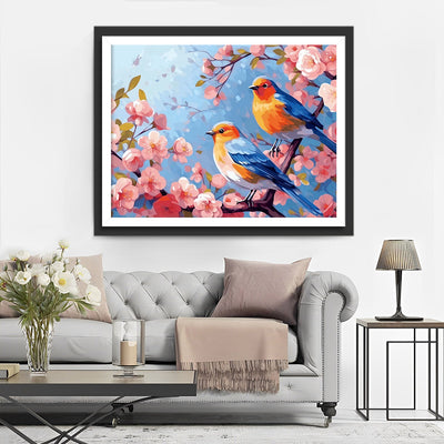 Deux Oiseaux sur un Arbre Fleuri Broderie Diamant