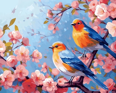 Deux Oiseaux sur un Arbre Fleuri Broderie Diamant