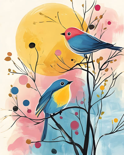 Deux Oiseaux sur une Branche Broderie Diamant