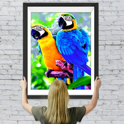 Deux Perroquets Colorés Broderie Diamant