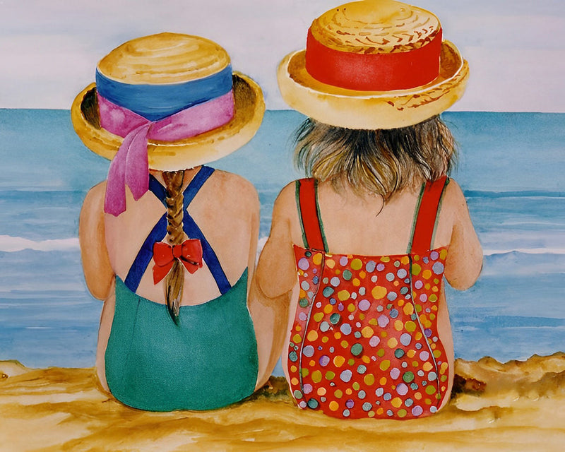 Deux Petites Filles sur la Plage Broderie Diamant