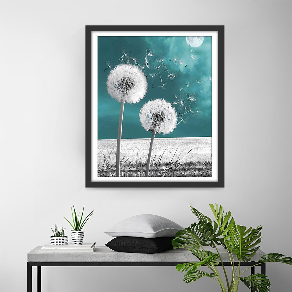 Deux Pissenlits eparpilles Broderie Diamant