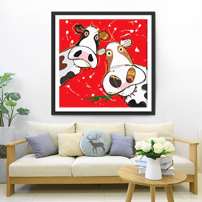 Deux Vaches Cartoon Broderie Diamant