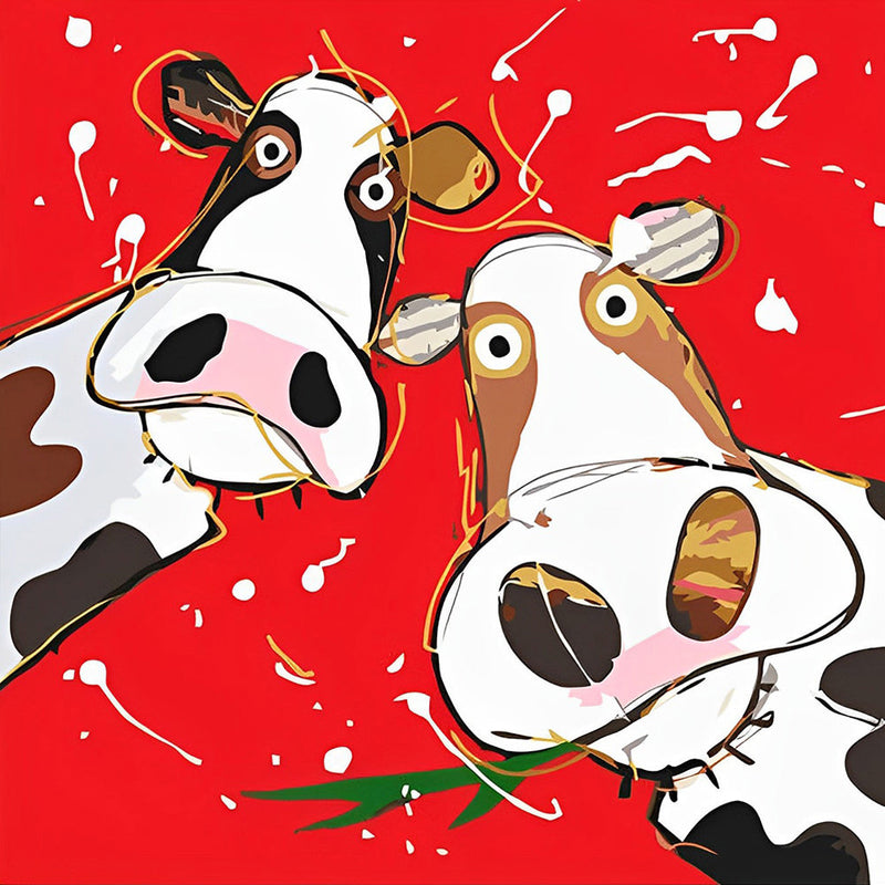 Deux Vaches Cartoon Broderie Diamant
